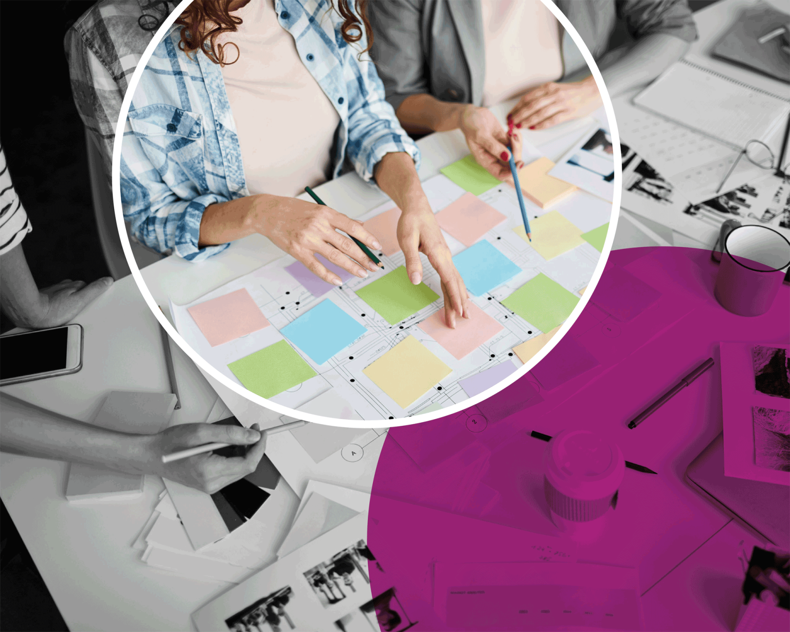 Channel-&-audit-mapping channel and audit mapping: a woman looks at post it notes on the table in front of her