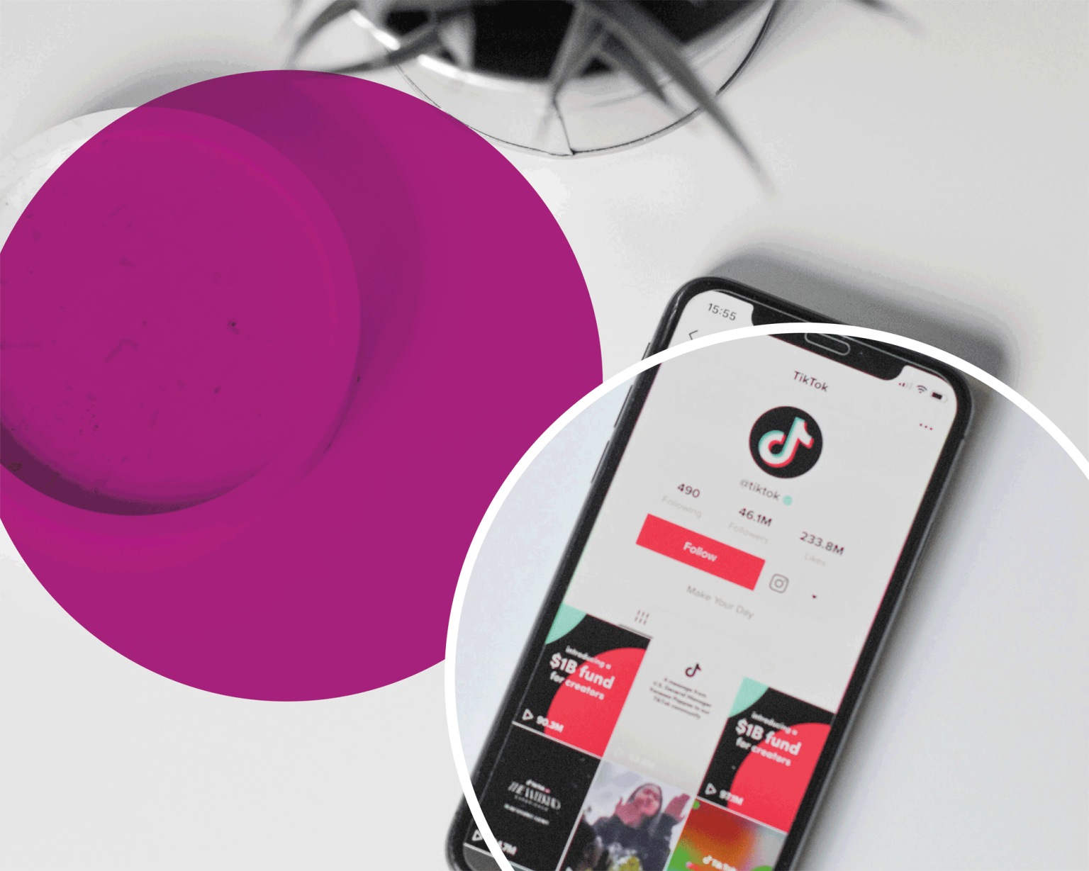 social-media-audit-&-analytics social media audit and analytics - mobile phone on table with TikTok icon