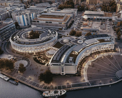 Canons Wharf aerial view, a landmark regeneration project on Bristol’s Harbourside. 